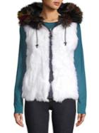 Adrienne Landau Full-zip Rabbit & Fox Fur Hooded Vest