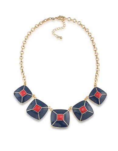 1st And Gorgeous Enamel Pyramid Pendant Statement Necklace In Blue And Red