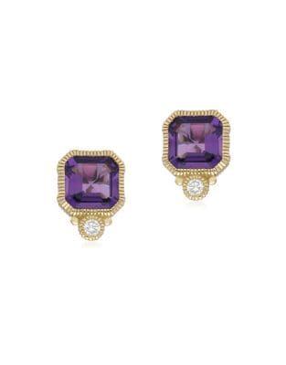 Ripka Boca Amethyst, Diamond And 14k Yellow Gold Stud Earrings