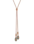 Lucky Brand Key Items Semi-precious Rock Crystal And Reconstituted Calcite Rose Goldtone Turquoise Lariat Necklace