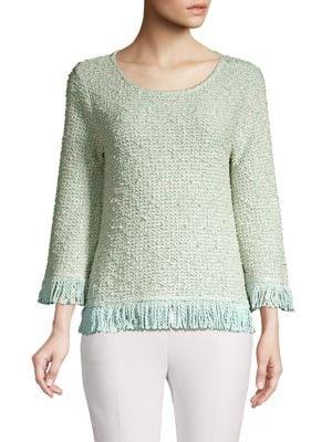 Vince Camuto Fringe-trimmed Cotton-blend Top