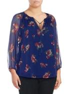 Lucky Brand Plus Floral Peasant Top