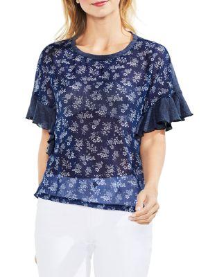Vince Camuto Floral Ruffle-sleeve Top