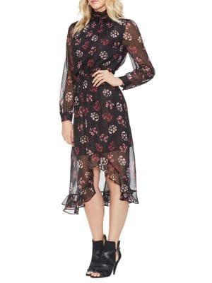 Vince Camuto Gilded Rose Printed Asymmetrical Midi Dress