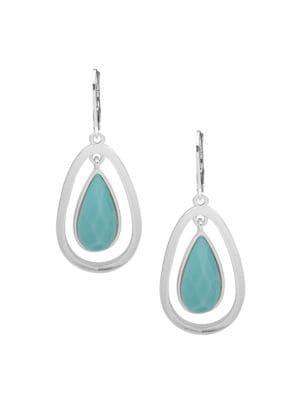 Anne Klein Silvertone And Epoxy Stone Orbital Drop Earrings