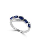 Effy Royale Bleu Sapphire And Diamond 14k White Gold Ring, 0.09 Tcw