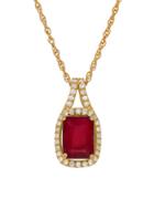 Lord & Taylor Diamond, Ruby And 14k Yellow Gold Pendant Necklace