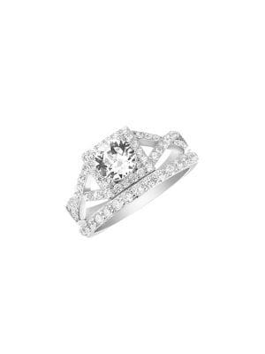 Lord & Taylor Set Of Two 925 Sterling Silver & Swarovski Crystal Stackable Band Rings