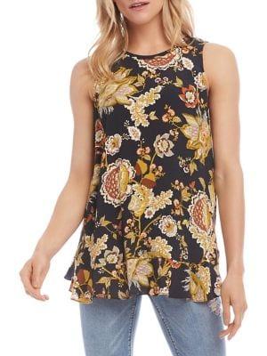 Karen Kane Floral-print Ruffled Hem Tank Top