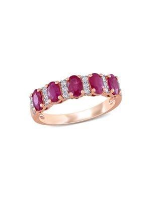 Sonatina 14k Rose Gold, Ruby & Diamond Semi-eternity Band Ring