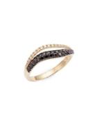 Lord & Taylor 14k Yellow Gold White Diamond And Treated Black Diamond Ring