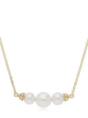 Ripka Bella Triple 7-9.5mm Chinese Freshwater Pearl, Diamond And 14k Yellow Gold Necklace