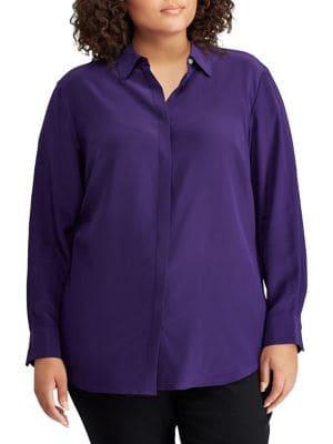 Lauren Ralph Lauren Plus Straight-fit Silk Button-down Shirt