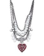 Gerard Yosca Faux Pearl And Crystal Heart Pendant Statement Necklace