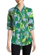 Lord & Taylor Petite Nancy Striped Leaf-print Cotton Button-down Shirt