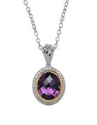 Lord & Taylor Amethyst Diamond 14k Yellow Gold And Sterling Silver Necklace