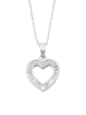 Lord & Taylor Sterling Silver And Cubic Zirconia Baguette Heart Necklace