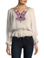 Plenty By Tracy Reese Embroidered Peasant Top