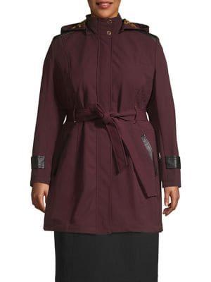 Via Spiga Plus Belted Leopard Print-lined Raincoat