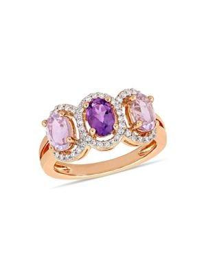 Sonatina Amethyst & Diamond Oval-cut Halo 3-stone Ring