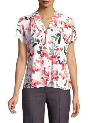 Calvin Klein Floral V-neck Flutter Blouse
