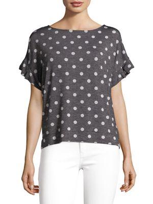 Jones New York Polka Dot Ruffle Sleeve Tee