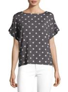 Jones New York Polka Dot Ruffle Sleeve Tee