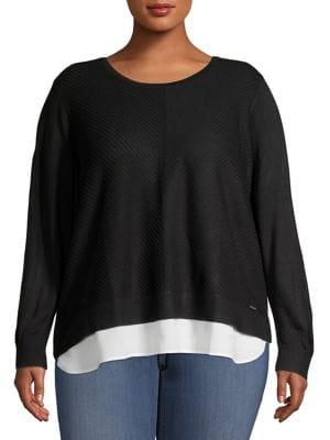 Calvin Klein Plus Plus Chevron-knit Layered-hem Sweater