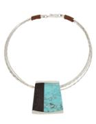 Robert Lee Morris Soho Mosaic Semi-precious Turquoise Stone Geometric Pendant Wire Collar Necklace