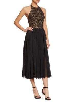 Dress The Population Tatianna Sequin & Chiffon Halter Dress