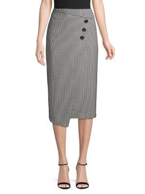 Vince Camuto High-rise Houndstooth Button-front Midi Skirt