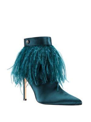 Nina Danella Faux-feather Collar Booties