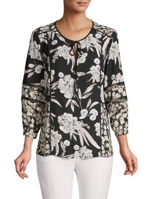 Karl Lagerfeld Paris Floral Printed Tie-front Blouse
