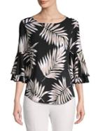 Context Tonal Palm Frond Ruffle-sleeve Top
