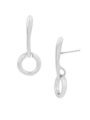 H Halston Silvertone Circle Stick Earrings