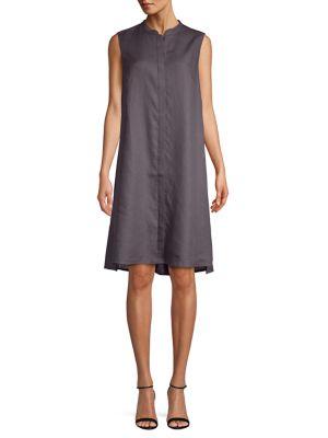 Anne Klein Linen Button Front Trapeze Dress