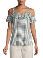 Cable & Gauge Striped Ruffled Cold-shoulder Top