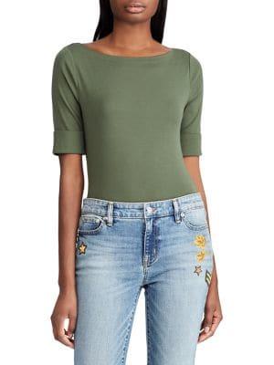 Lauren Ralph Lauren Petite Stretch-cotton Boatneck Top