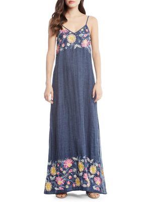 Karen Kane Embroidered Denim Maxi Dress