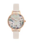 Olivia Burton Watercolor Florals Crystal And Leather-strap Watch
