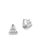 Cz By Kenneth Jay Lane Rhodium-plated And Oval Cubic Zirconia 3-tiered Huggie Earrings