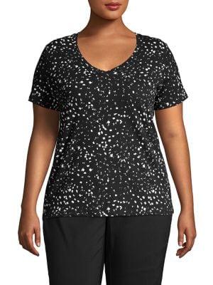 Lord & Taylor Plus Printed Essential Cotton V-neck Tee