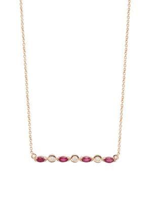 Lord & Taylor 14k Rose Gold Diamond And Ruby Bar Necklace