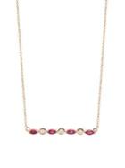 Lord & Taylor 14k Rose Gold Diamond And Ruby Bar Necklace