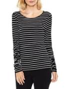Vince Camuto Ruched Long-sleeve Linear Step Stripe Top