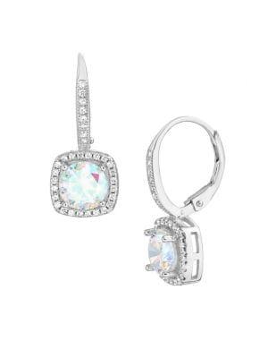 Lord & Taylor 925 Sterling Silver & Crystal Square Halo Dangle Earrings