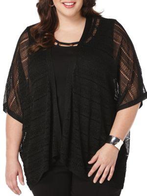 Rafaella Plus Plus Cropped Pointelle Cardigan