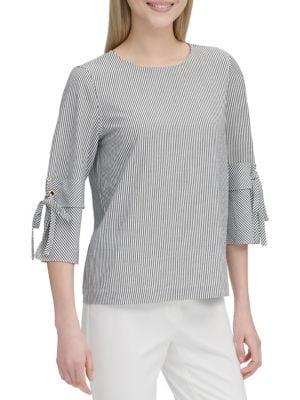 Calvin Klein Stripe Three-quarter-sleeve Top