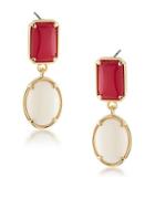 1st And Gorgeous Red And White Cabochon Double-drop Earrings