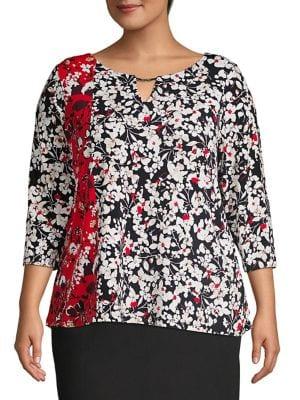 Calvin Klein Plus Floral Three-quarter Sleeve Top
